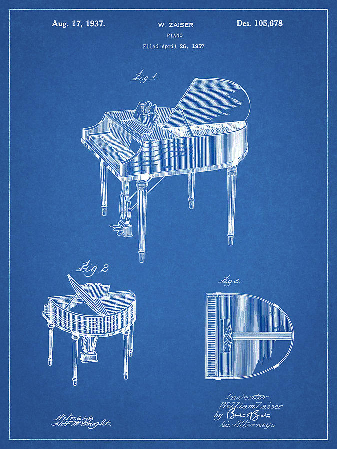 Music Digital Art - Pp252-blueprint Wurlitzer Butterfly Model 235 Piano Patent Poster by Cole Borders