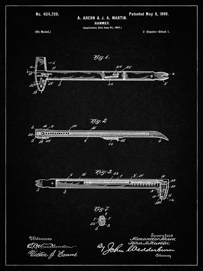 Tool Digital Art - Pp255-vintage Black Dispensing Hammer Patent Poster by Cole Borders