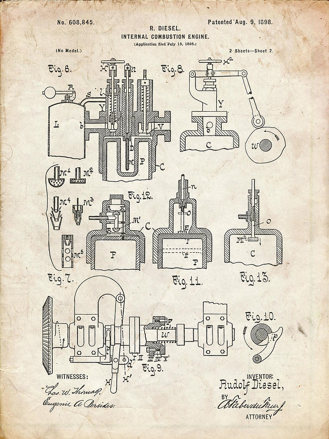 Pp257-vintage Parchment Diesel Engine 1898 Patent Poster Digital Art by ...