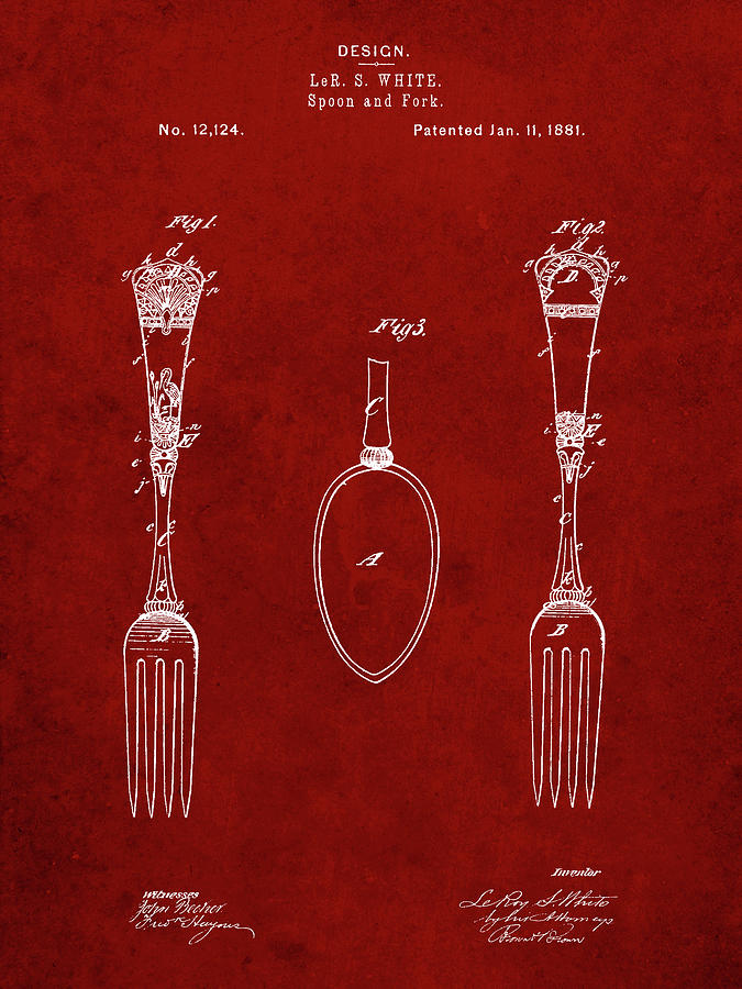 Household Item Digital Art - Pp258-burgundy Antique Spoon And Fork Patent Poster by Cole Borders