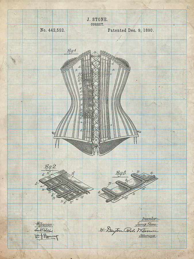 Clothing Digital Art - Pp259-antique Grid Parchment Corset Patent Poster by Cole Borders