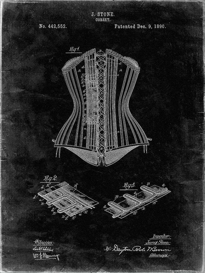 Clothing Digital Art - Pp259-black Grunge Corset Patent Poster by Cole Borders