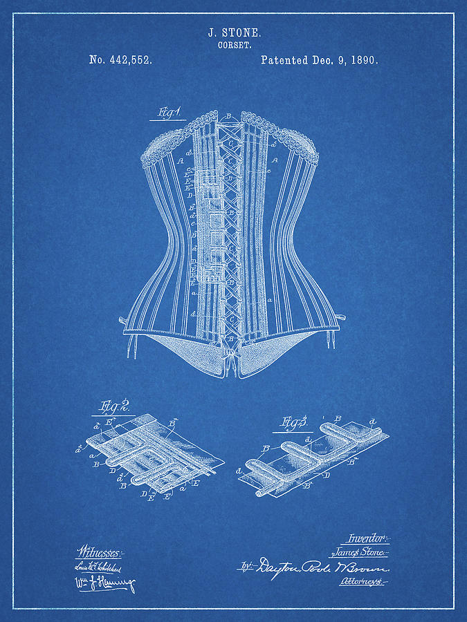 Clothing Digital Art - Pp259-blueprint Corset Patent Poster by Cole Borders