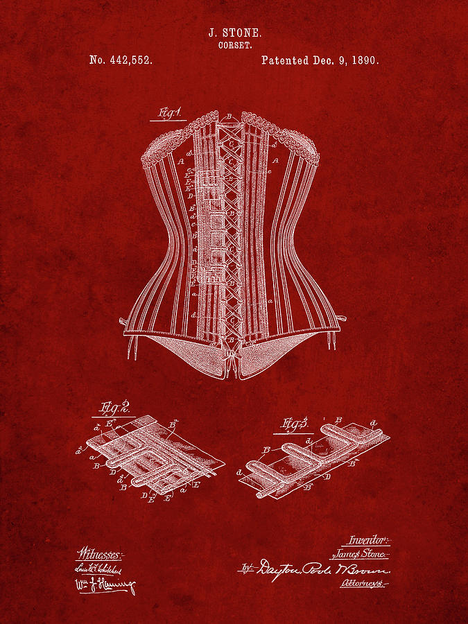 Clothing Digital Art - Pp259-burgundy Corset Patent Poster by Cole Borders