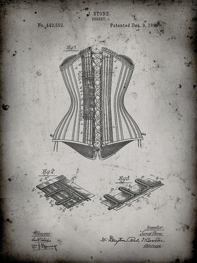 Clothing Digital Art - Pp259-faded Grey Corset Patent Poster by Cole Borders