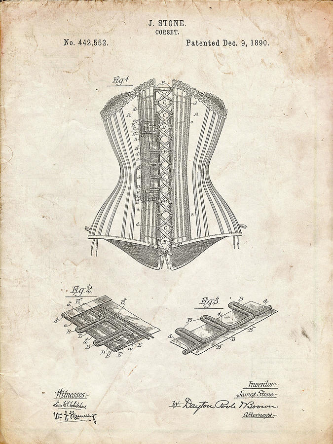 Clothing Digital Art - Pp259-vintage Parchment Corset Patent Poster by Cole Borders