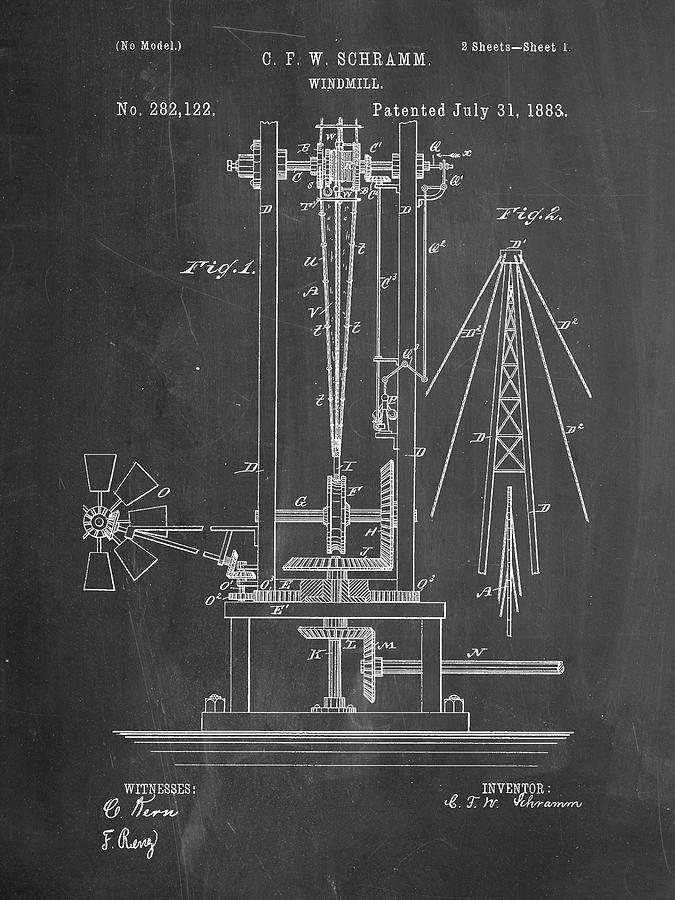 Farm Digital Art - Pp26-chalkboard Windmill 1883 Patent Poster by Cole Borders