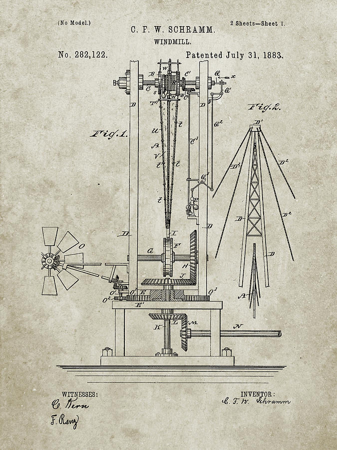 Farm Digital Art - Pp26-sandstone Windmill 1883 Patent Poster by Cole Borders