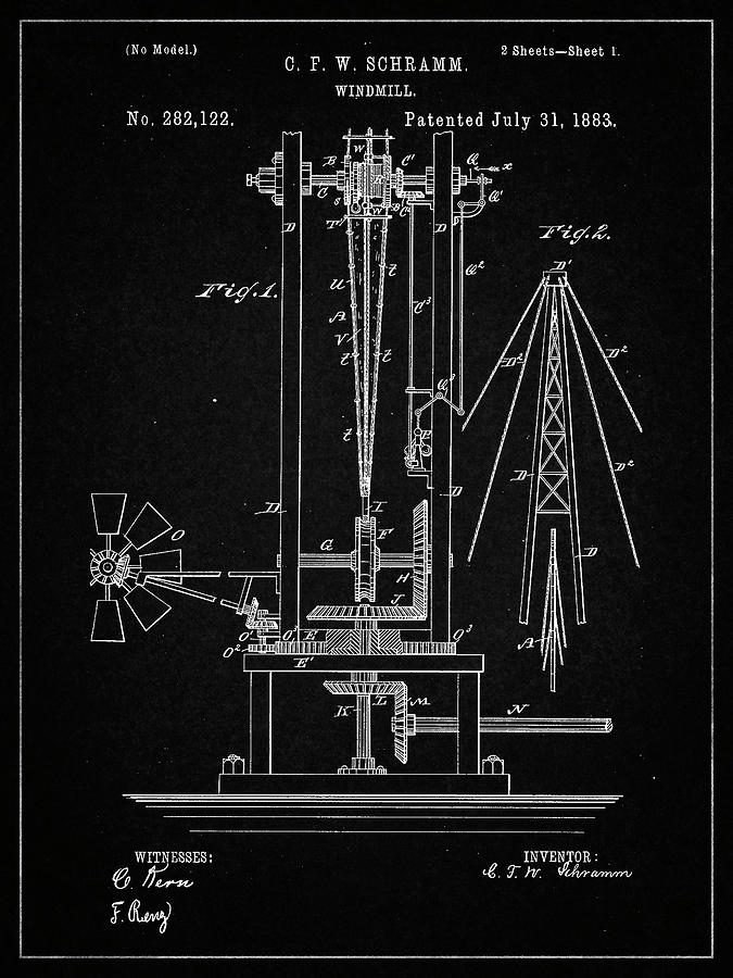 Farm Digital Art - Pp26-vintage Black Windmill 1883 Patent Poster by Cole Borders