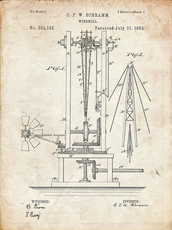 Farm Digital Art - Pp26-vintage Parchment Windmill 1883 Patent Poster by Cole Borders