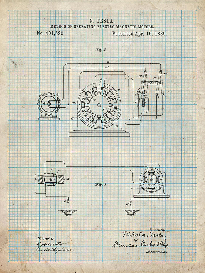 Pp264-antique Grid Parchment Tesla Operating Electric Motors Map Poster ...