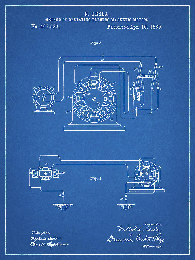 Pp264-blueprint Tesla Operating Electric Motors Map Poster Digital Art ...