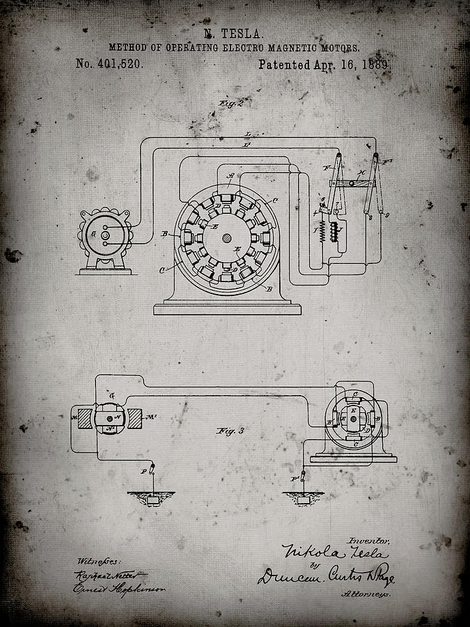 Pp264-faded Grey Tesla Operating Electric Motors Map Poster Digital Art ...