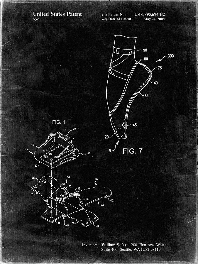 Performing Arts Digital Art - Pp268-black Grunge Ballet Shoe Patent Poster by Cole Borders