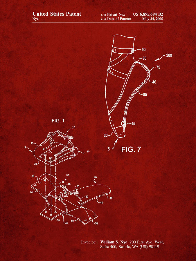 Performing Arts Digital Art - Pp268-burgundy Ballet Shoe Patent Poster by Cole Borders