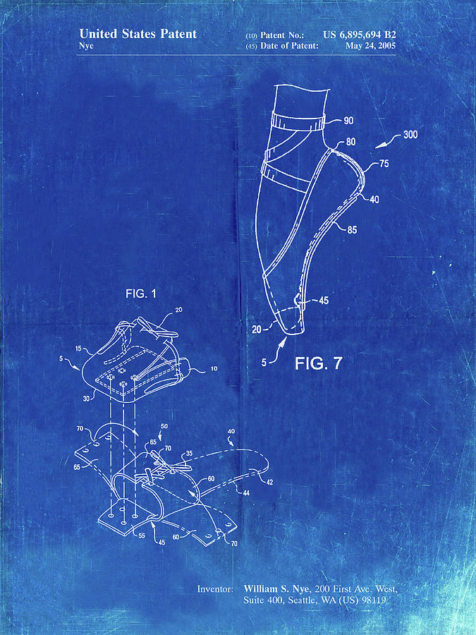 Performing Arts Digital Art - Pp268-faded Blueprint Ballet Shoe Patent Poster by Cole Borders