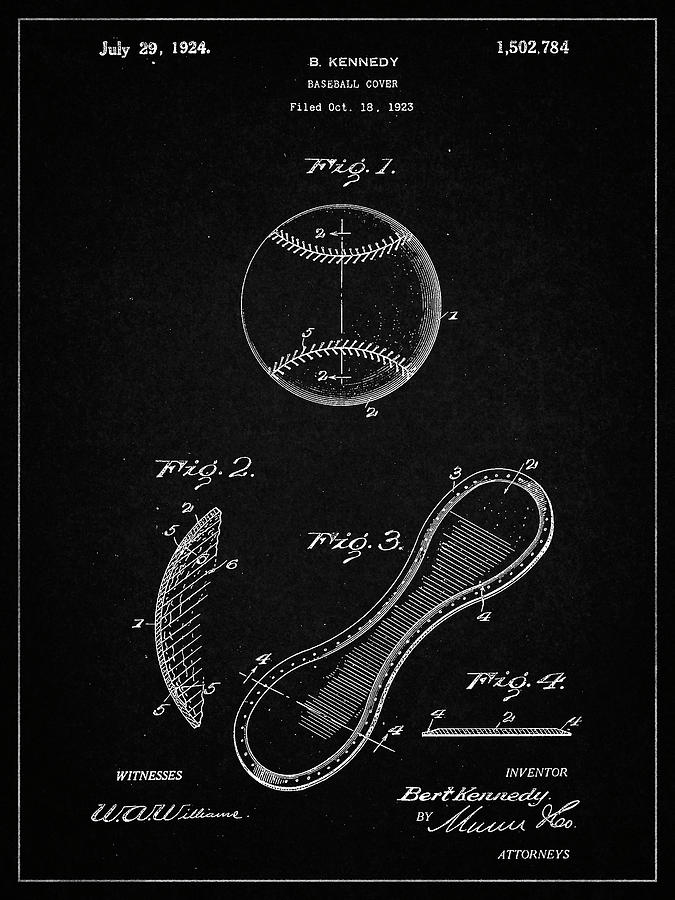 Baseball Decor Digital Art - Pp271-vintage Black Vintage Baseball 1924 Patent Poster by Cole Borders