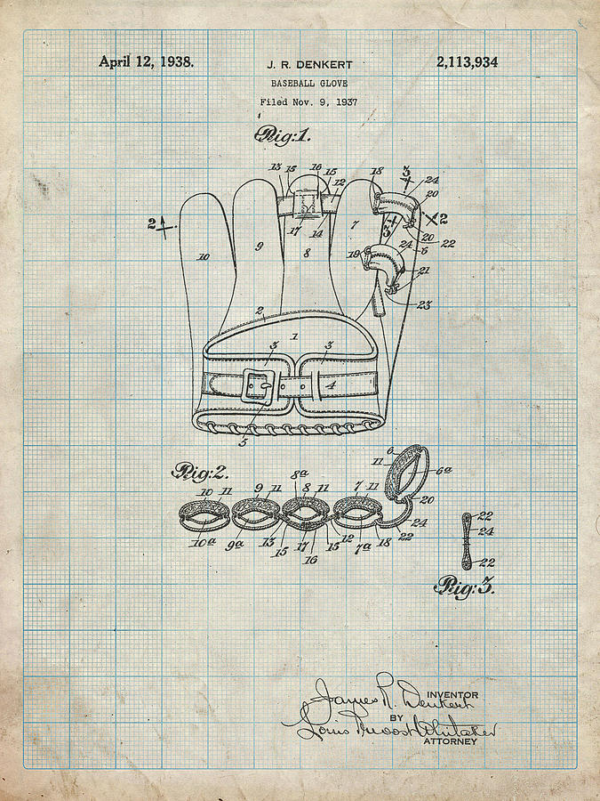 Pp272-antique Grid Parchment Denkert Baseball Glove Patent Poster ...