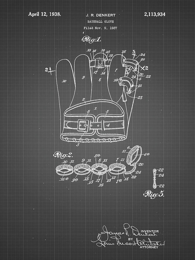 Sports Digital Art - Pp272-black Grid Denkert Baseball Glove Patent Poster by Cole Borders