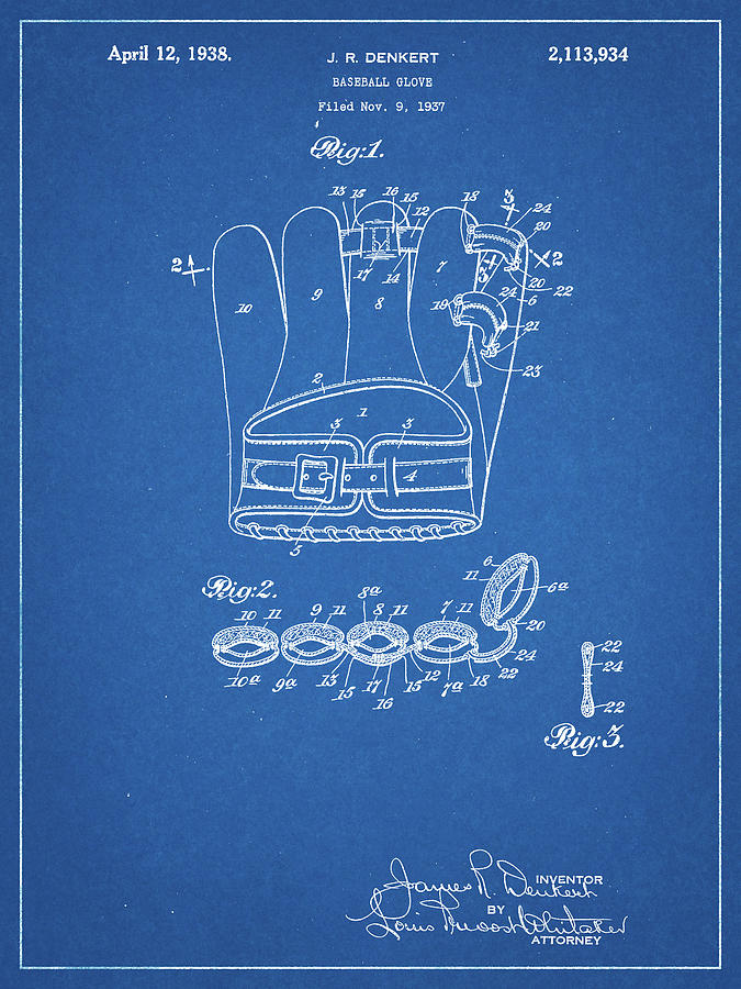 Sports Digital Art - Pp272-blueprint Denkert Baseball Glove Patent Poster by Cole Borders