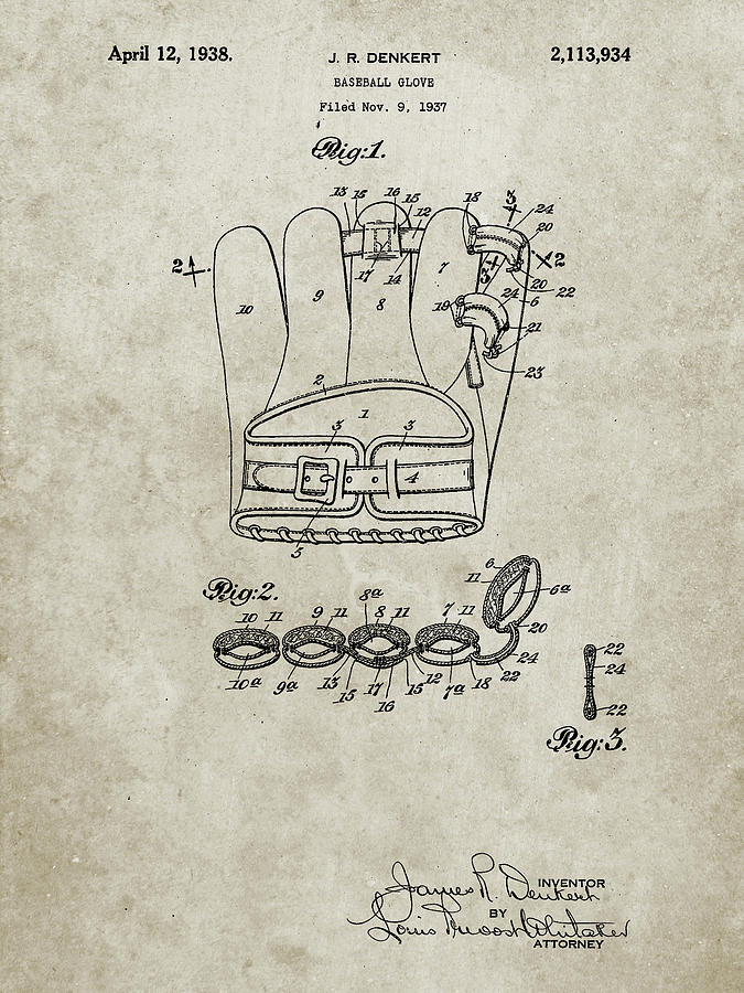 Sports Digital Art - Pp272-sandstone Denkert Baseball Glove Patent Poster by Cole Borders