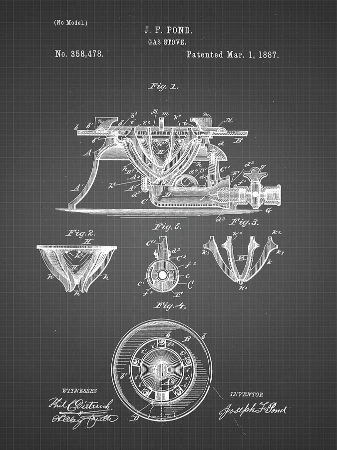 Objects Digital Art - Pp274-black Grid Gas Stove Range 1887 Patent Poster by Cole Borders