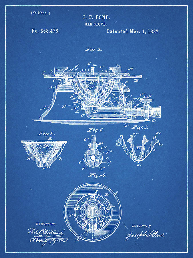 Objects Digital Art - Pp274-blueprint Gas Stove Range 1887 Patent Poster by Cole Borders