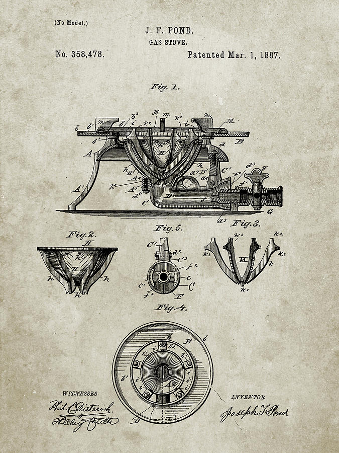 Objects Digital Art - Pp274-sandstone Gas Stove Range 1887 Patent Poster by Cole Borders