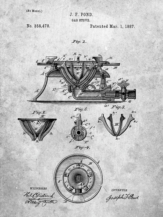 Objects Digital Art - Pp274-slate Gas Stove Range 1887 Patent Poster by Cole Borders