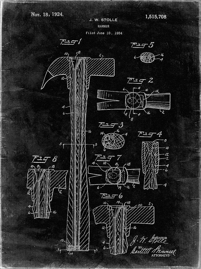Tool Digital Art - Pp275-black Grunge Claw Hammer Patent Poster by Cole Borders