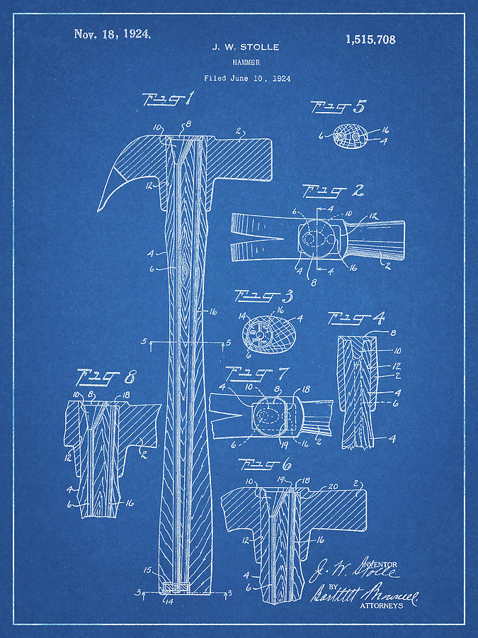 Pp165- Blueprint Paper Clip Patent Poster Metal Print by Cole
