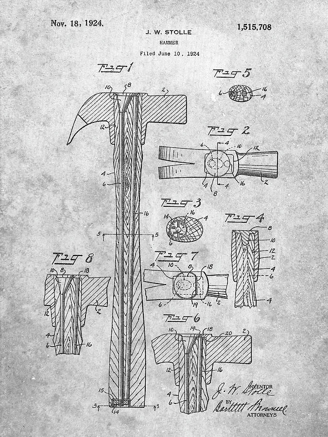 Tool Digital Art - Pp275-slate Claw Hammer Patent Poster by Cole Borders