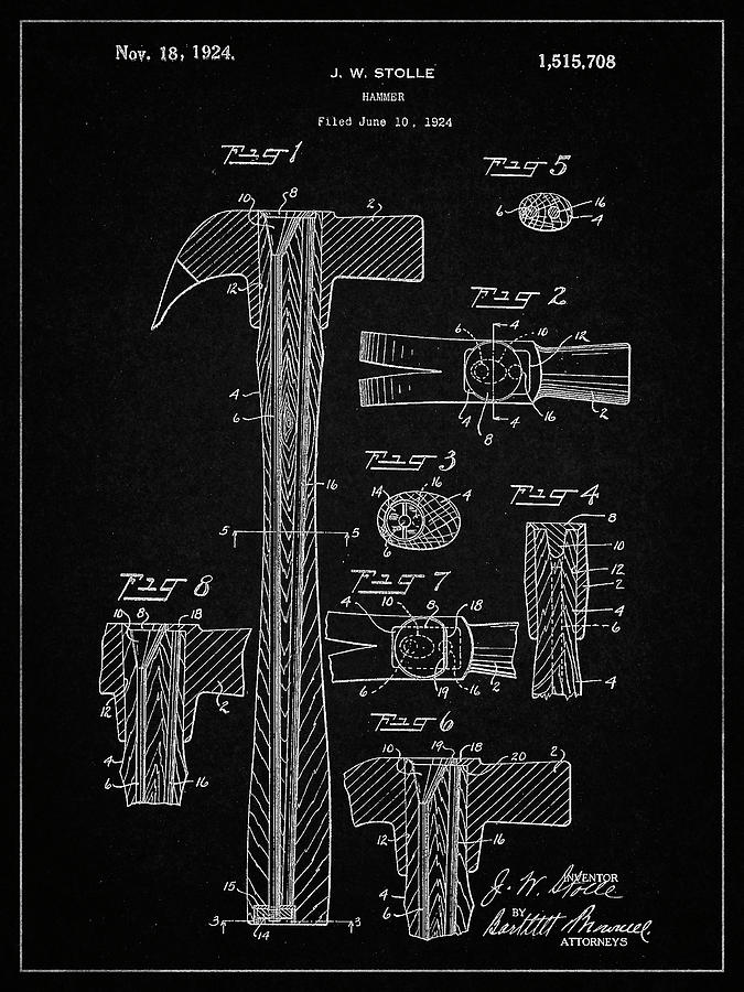 Tool Digital Art - Pp275-vintage Black Claw Hammer Patent Poster by Cole Borders