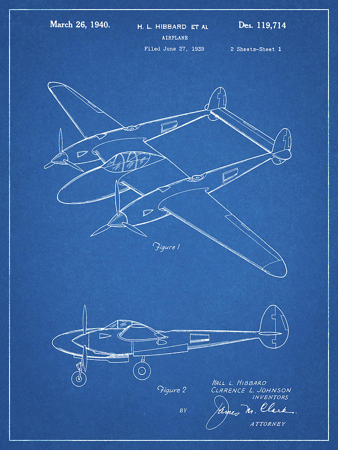 Transportation Digital Art - Pp277-blueprint Lockheed P-38 Lightning Patent Poster by Cole Borders