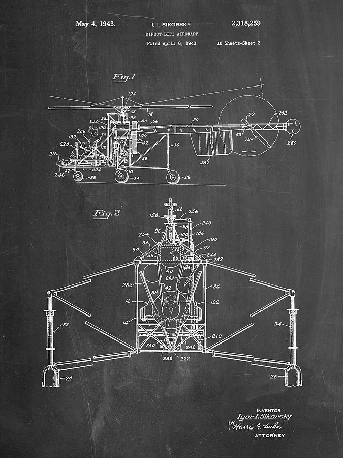 Helicopter Digital Art - Pp28-chalkboard Sikorsky S-47 Helicopter Patent Poster by Cole Borders