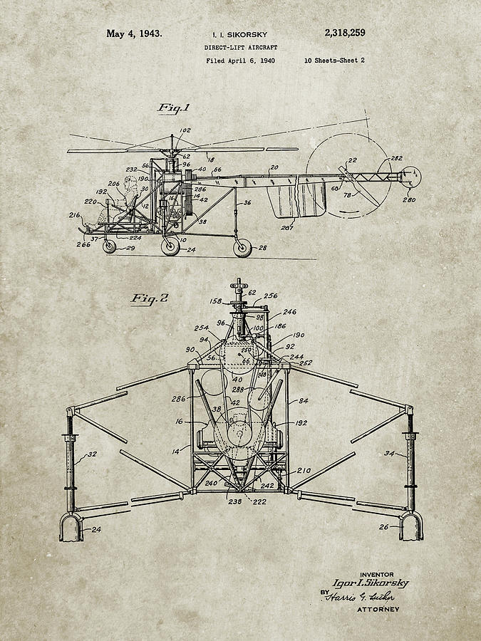 Pp28-sandstone Sikorsky S-47 Helicopter Patent Poster Digital Art by ...