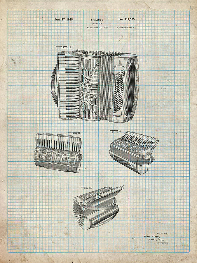 Music Digital Art - Pp283-antique Grid Parchment Accordion Patent Poster by Cole Borders