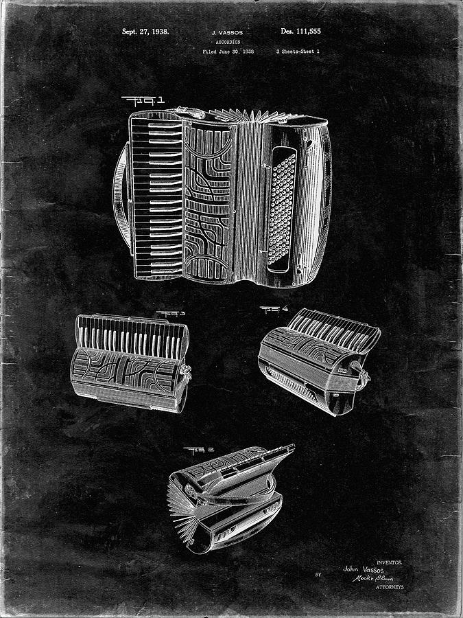Music Digital Art - Pp283-black Grunge Accordion Patent Poster by Cole Borders