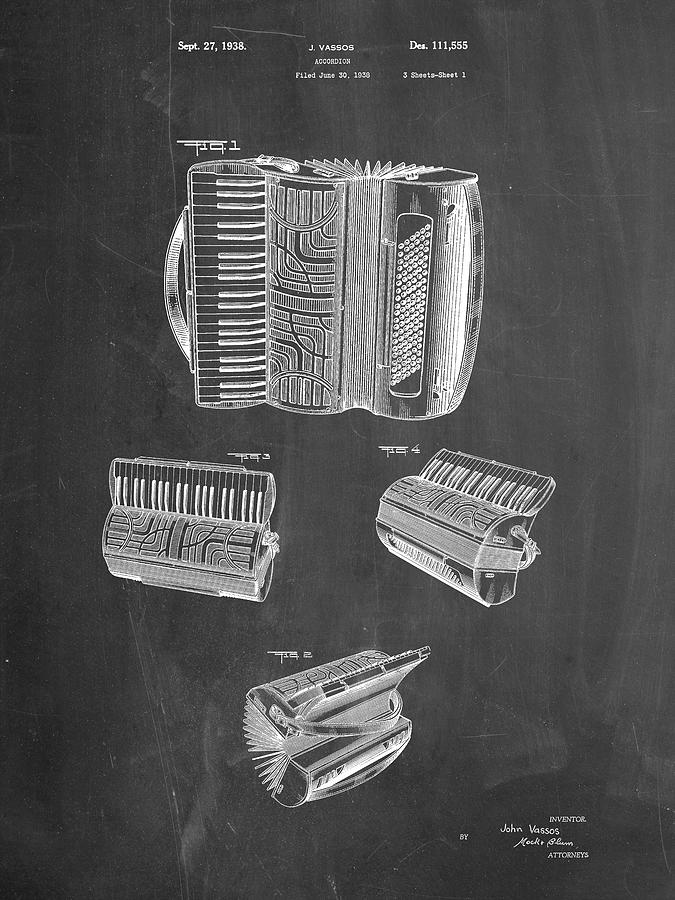 Music Digital Art - Pp283-chalkboard Accordion Patent Poster by Cole Borders