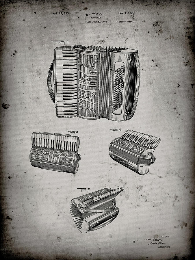 Music Digital Art - Pp283-faded Grey Accordion Patent Poster by Cole Borders
