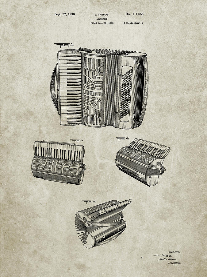 Music Digital Art - Pp283-sandstone Accordion Patent Poster by Cole Borders