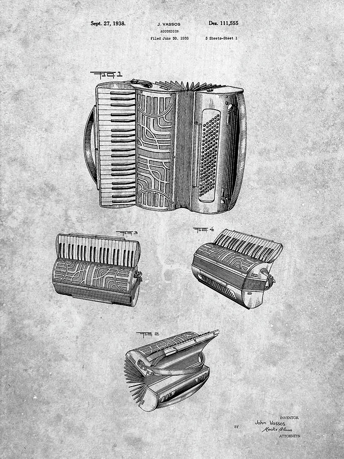 Music Digital Art - Pp283-slate Accordion Patent Poster by Cole Borders