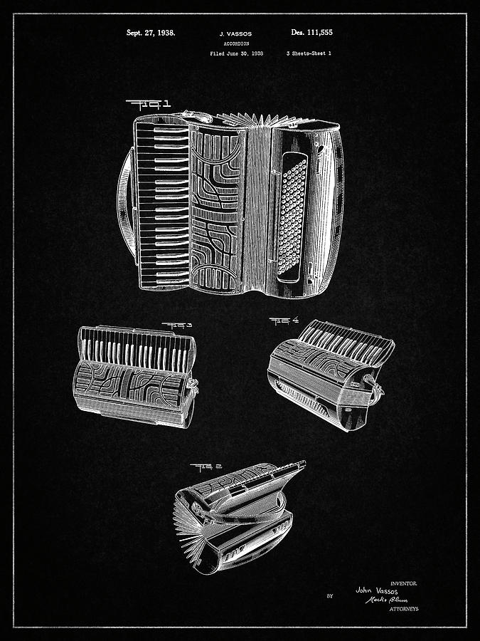 Music Digital Art - Pp283-vintage Black Accordion Patent Poster by Cole Borders