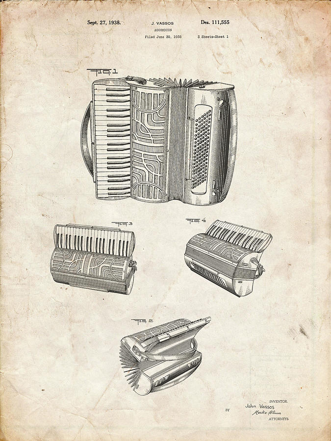 Music Digital Art - Pp283-vintage Parchment Accordion Patent Poster by Cole Borders