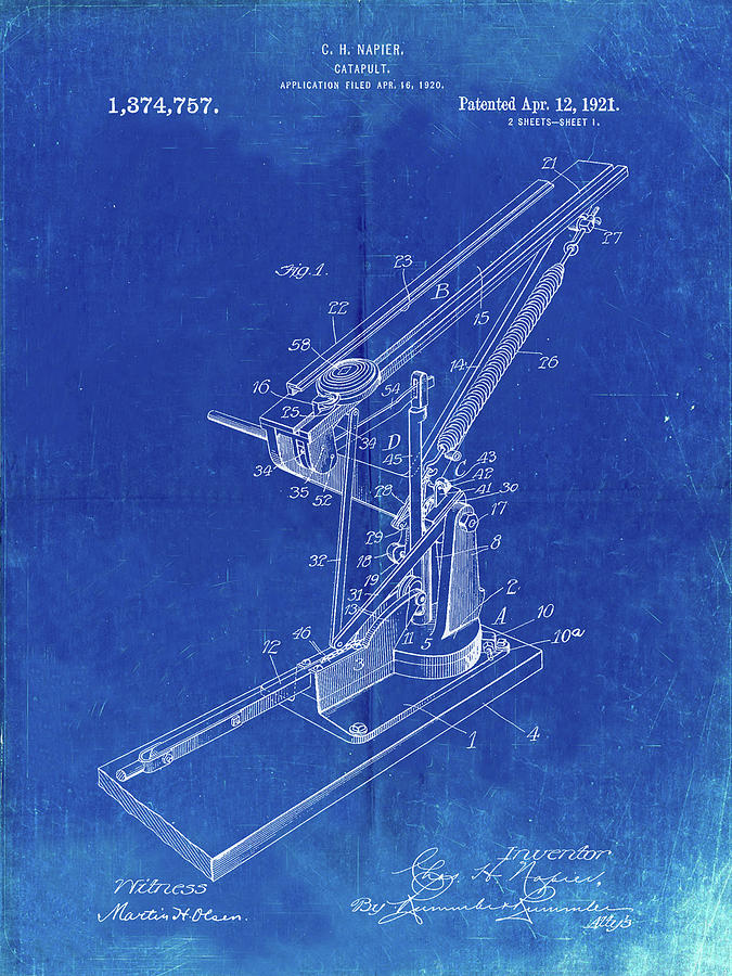 Objects Digital Art - Pp284-faded Blueprint Clay Skeet Thrower by Cole Borders
