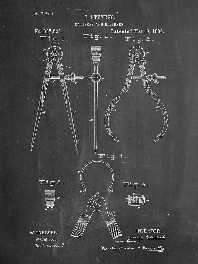 Tool Digital Art - Pp285-chalkboard Calipers And Dividers Patent Poster by Cole Borders