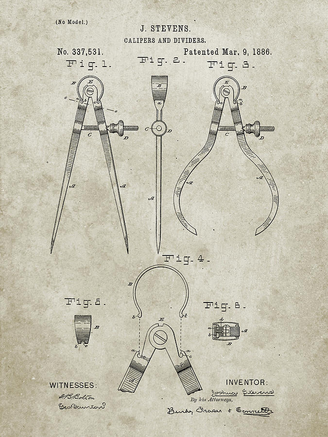 Objects Digital Art - Pp285-sandstone Calipers And Dividers Patent Poster by Cole Borders