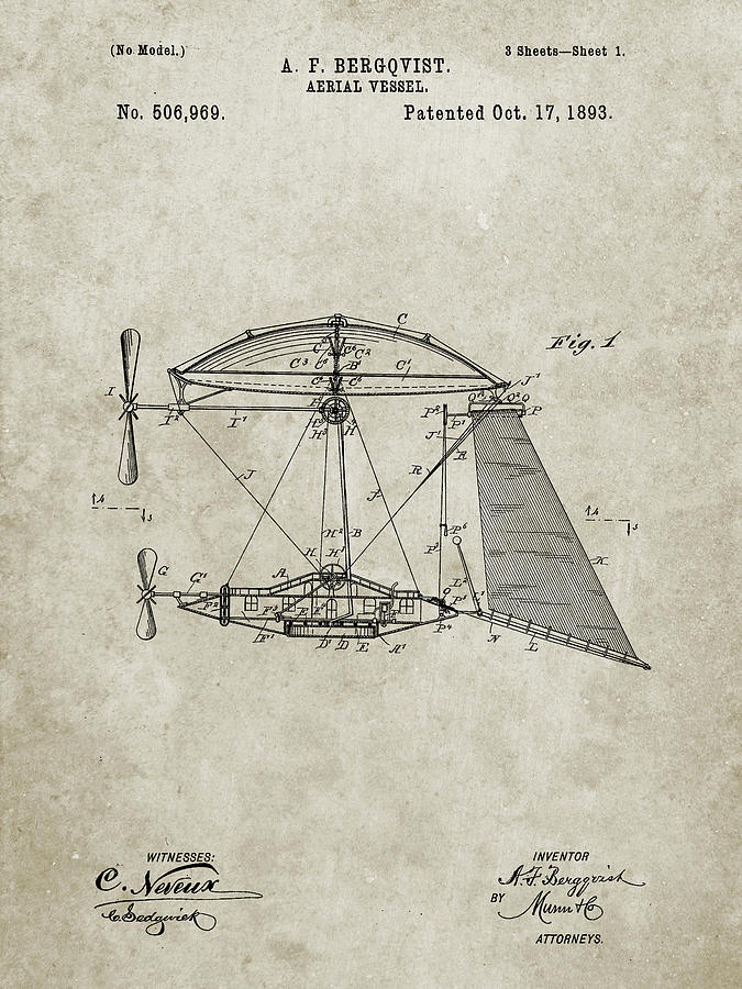 Transportation Digital Art - Pp287-sandstone Aerial Vessel Side View Patent Poster by Cole Borders