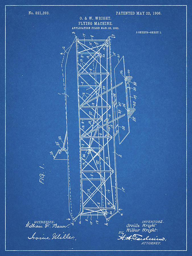 Transportation Digital Art - Pp288-blueprint Wright Brothers Flying Machine Patent Poster by Cole Borders
