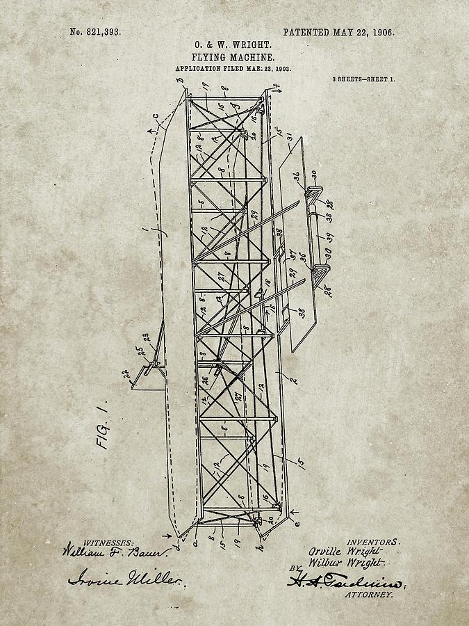 Transportation Digital Art - Pp288-sandstone Wright Brothers Flying Machine Patent Poster by Cole Borders